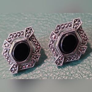 Avon Faux Marcasite / Onyx Earrings